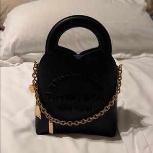 Tiffany & Co. Black Mini Leather Bag with Gold Chain